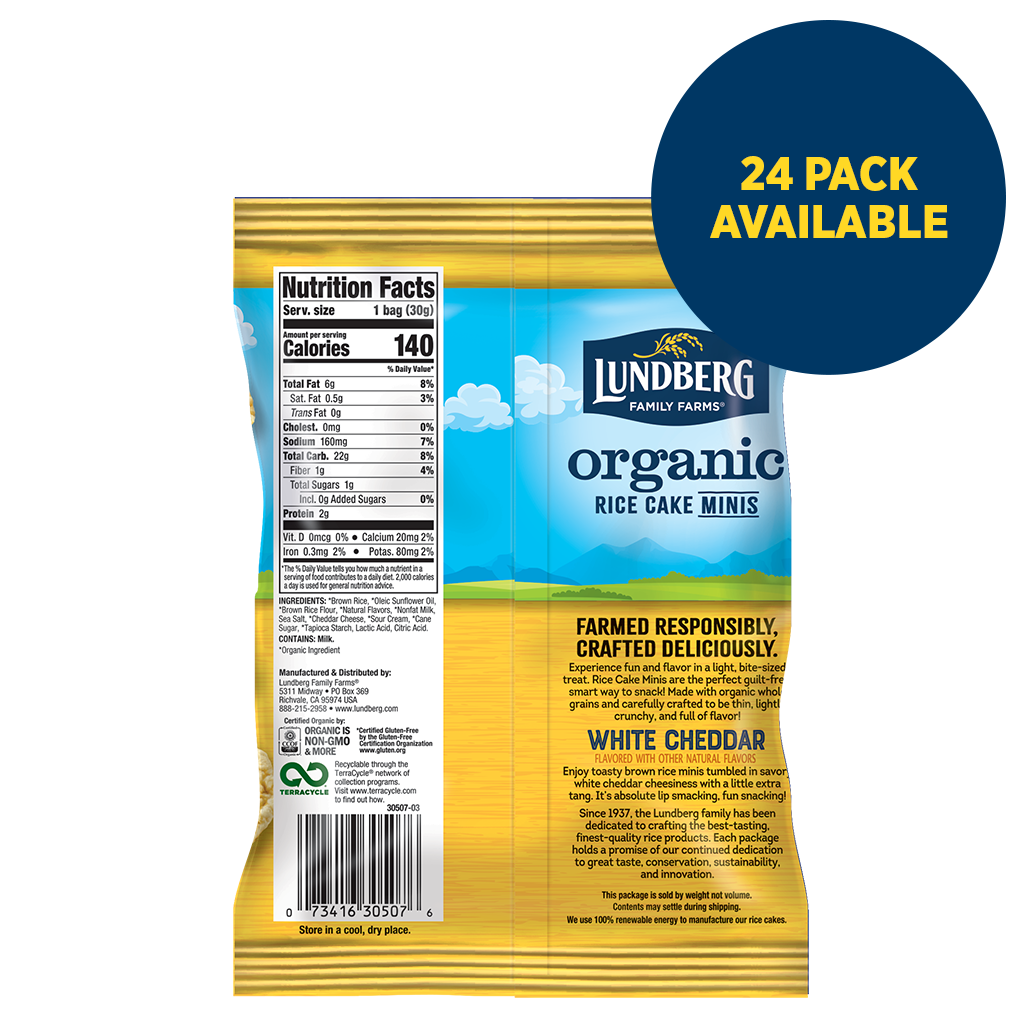 Cheddar Rice Packs Organic Rice Cake Minis - White Cheddar - Products | Lundberg Family Farms