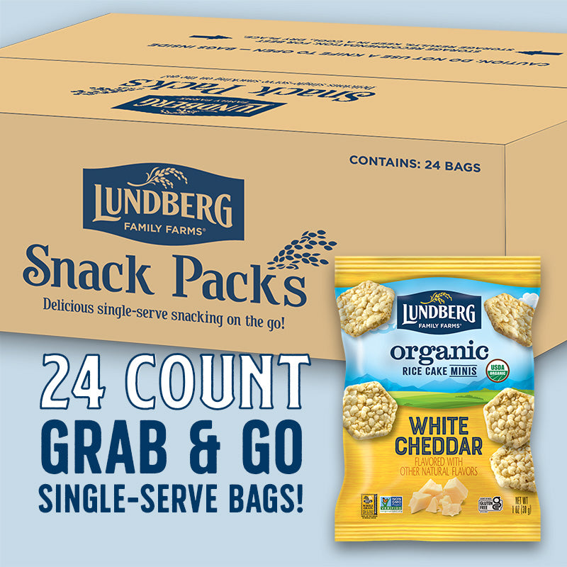 Cheddar Rice Packs Organic Rice Cake Minis - White Cheddar - Products | Lundberg Family Farms