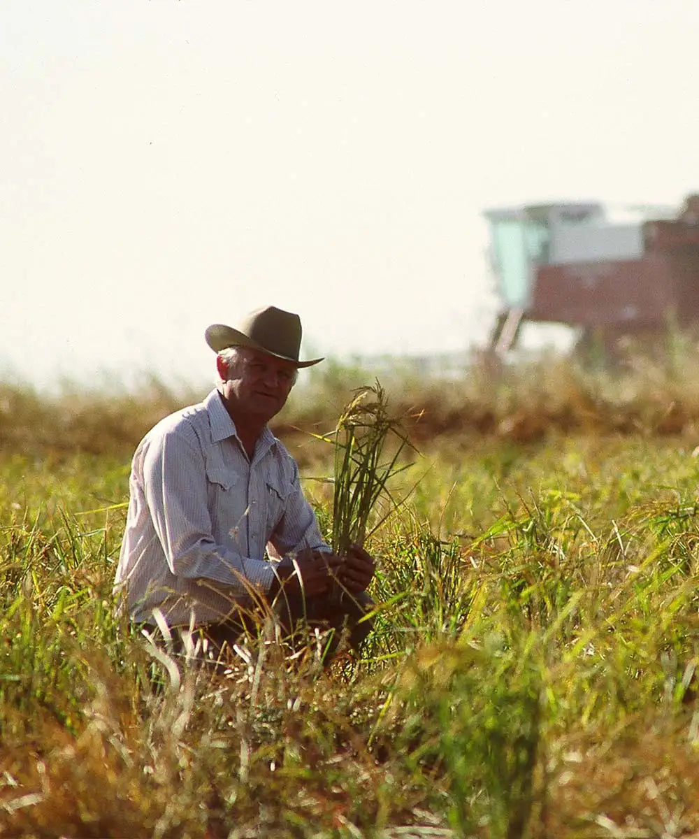 Lundberg brother crouching in the field