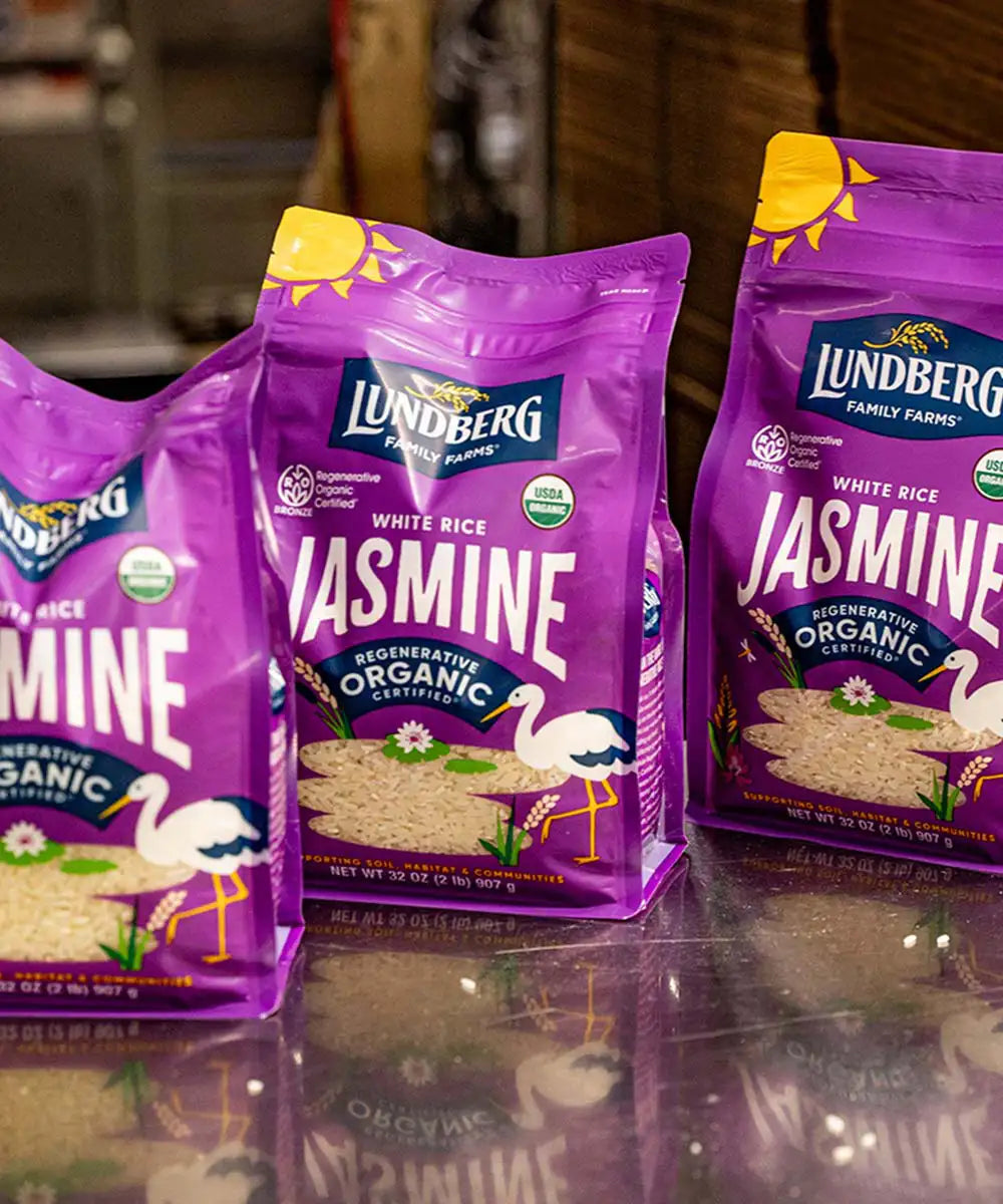 Jasmine Rice in new packaging coming off the assembly line in the factory